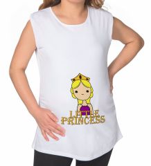 BK Gift Little Princess Tasarımlı Beyaz Sıfır Kol Hamile Tişört-1, Hamile Giyim, Eşe Hediye