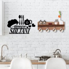 BK Home Doğal Ahşap Raflı Dekoratif Fincan Askılığı ve Mutfak Duvar Süsü-8