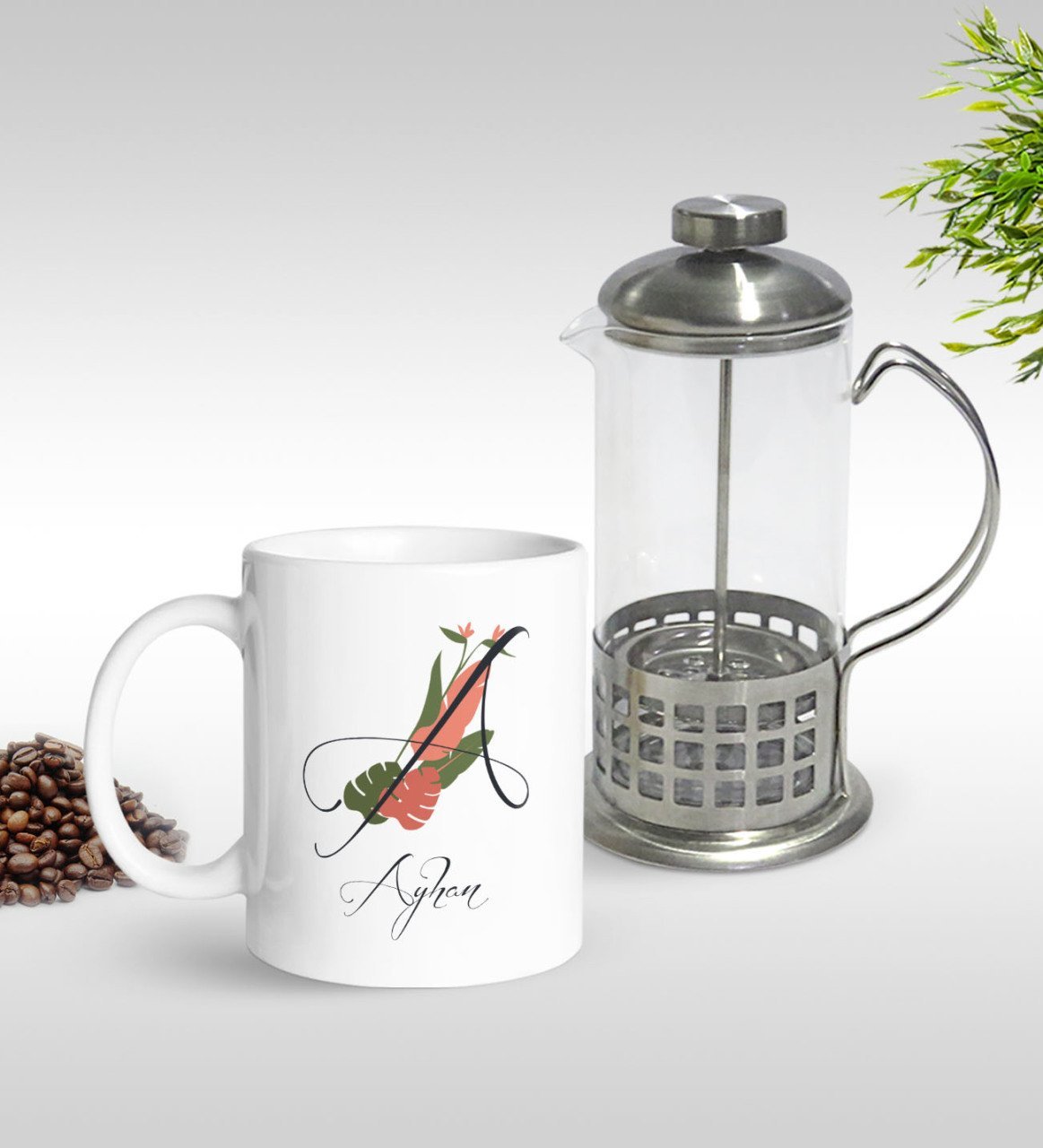Kişiye Özel Harf ve İsim Tasarımlı Tasarımlı Kupa & French Press Seti-5