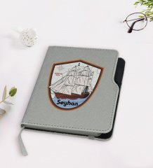 Kişiye Özel Gemi Tasarımlı Gri Termo Deri Defter-3