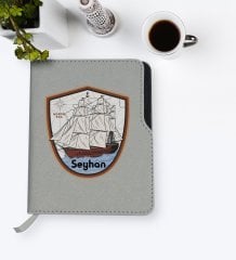 Kişiye Özel Gemi Tasarımlı Gri Termo Deri Defter-3