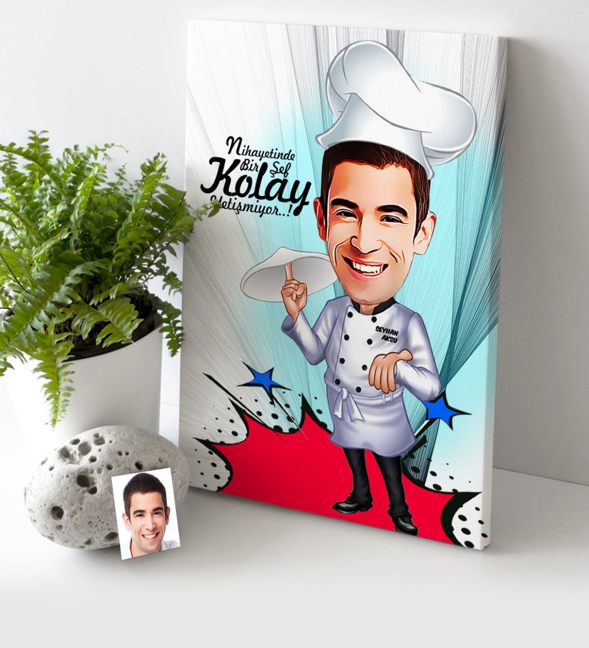 Kişiye Özel Bay Master Chef Karikatür Kanvas Tablo (30 x 50 cm.) 5