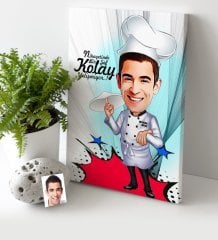 Kişiye Özel Bay Master Chef Karikatür Kanvas Tablo (30 x 50 cm.) 5