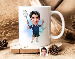 Bk Gift Kişiye Özel Erkek Badminton Karikatürlü Beyaz Kupa Bardak-1, Sevgiliye Hediye, Arkadaşa Hediye