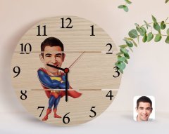 Kişiye Özel Süper Adam Karikatürlü Otantik Ahşap Palet Saat