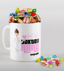 Kişiye Özel Doktor Anne Tasarımlı Beyaz Kupa ve Haribo Şeker Hediye Seti-2