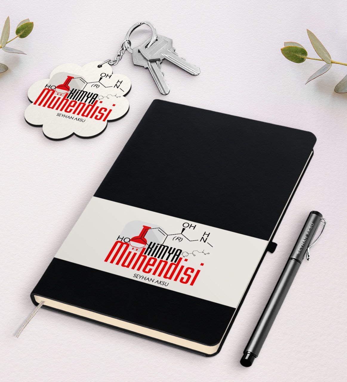 Kişiye Özel Kimya Mühendisi Siyah Defter Kalem Ve Anahtarlık Hediye Seti-2