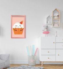 BK Home Sevimli Muffin Tasarımlı Dekoratif Pembe Ahşap Çerçeveli Çocuk Odası Tablo-1