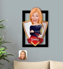 Kişiye Özel İsimli Kadın Karikatürlü 3D Ahşap Tablo-12