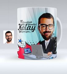 Kişiye Özel Bay Genel Müdür Karikatürlü Beyaz Kupa Bardak - 1