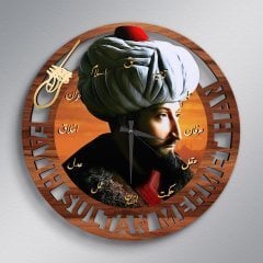 Fatih Sultan Mehmet Han Ahşap Tablo Duvar Saati - Model A2