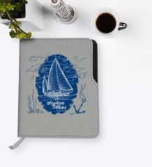 Kişiye Özel Gemi Tasarımlı Gri Termo Deri Defter-2
