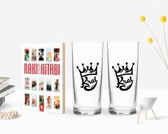 Kişiye Özel Renkli Baskılı Kral Tasarımlı İkili Rakı Bardağı ve Rakı Cep Kitabı Hediye Seti-1