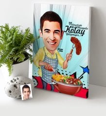 Kişiye Özel Bay Mangalcı Karikatür Kanvas Tablo (30 x 50 cm.) 1