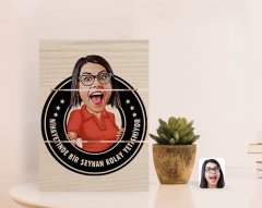 Kişiye Özel Kadın Kolay Yetişmiyor Karikatürlü Otantik Masaüstü Ahşap Palet Çerçeve-3