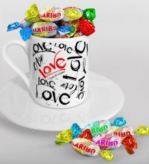 Kişiye Özel Sevgililer Günü Türk Kahvesi Fincanı ve Haribo Şeker Hediye Seti-70
