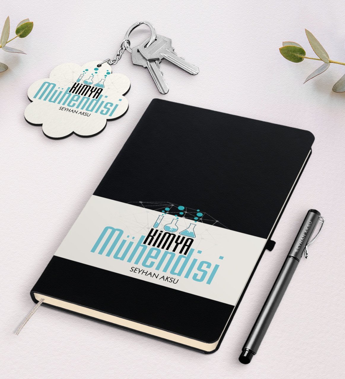 Kişiye Özel Kimya Mühendisi Siyah Defter Kalem Ve Anahtarlık Hediye Seti-1