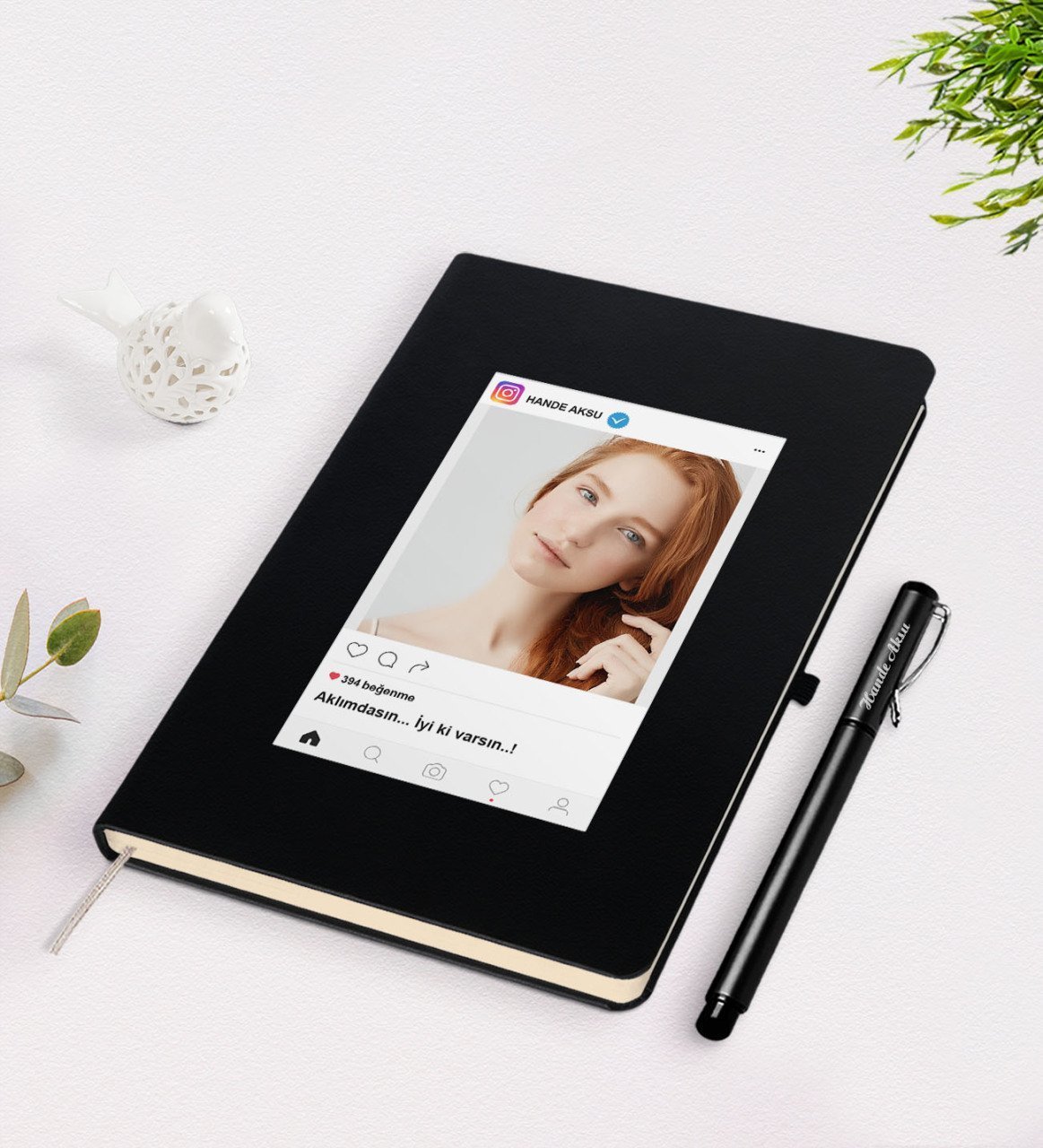 Kişiye Özel İnstagram Fotoğraflı Siyah Defter Kalem Seti-1
