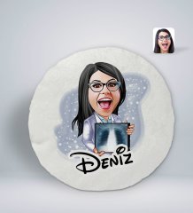 Kişiye Özel İsimli Kadın Radyolojist Karikatürlü Yuvarlak Araç Koltuk Yastığı-1