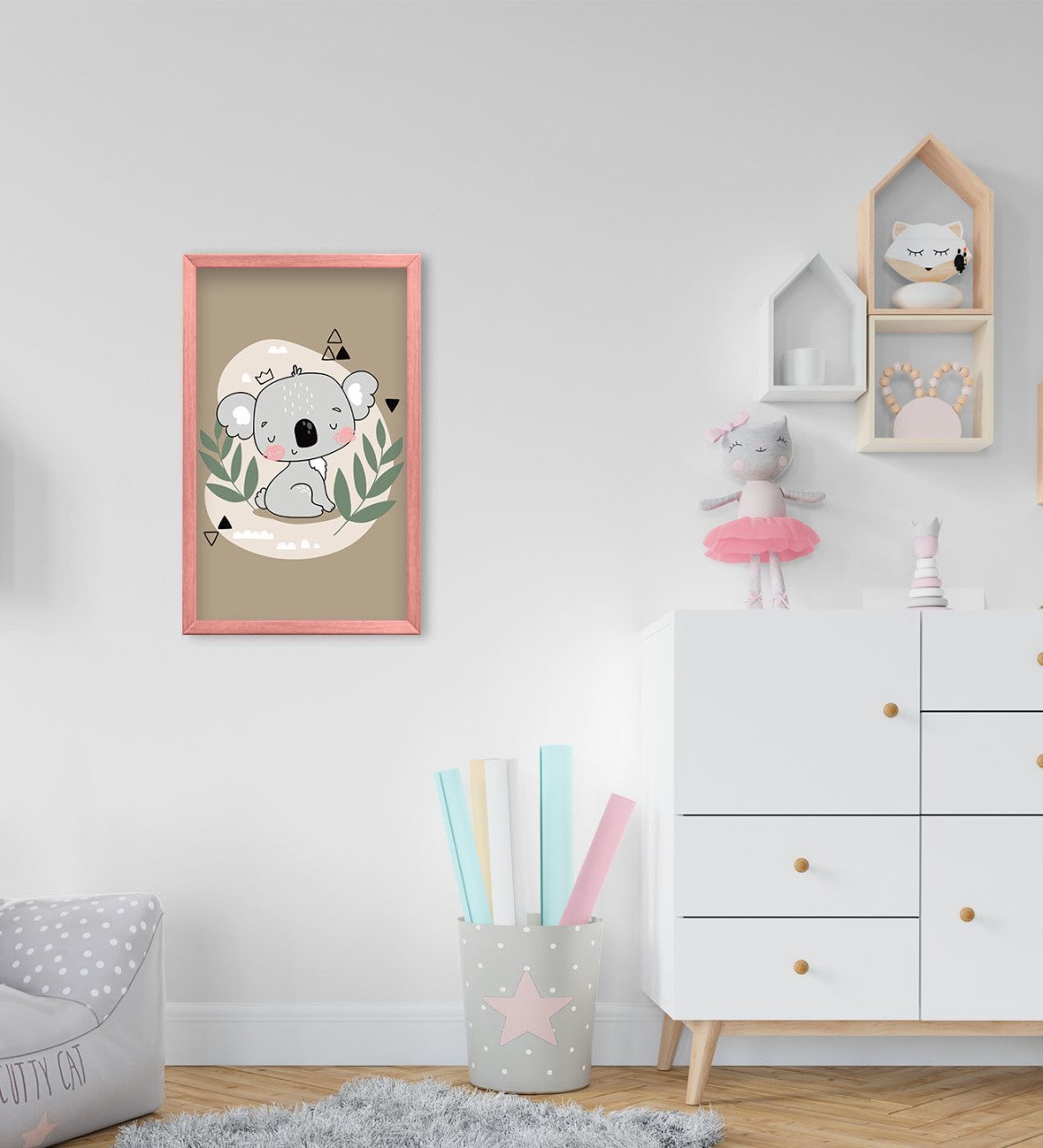 BK Home Sevimli Koala Tasarımlı Dekoratif Pembe Ahşap Çerçeveli Çocuk Odası Tablo-1