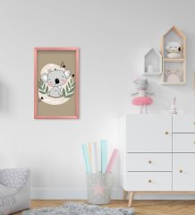 BK Home Sevimli Koala Tasarımlı Dekoratif Pembe Ahşap Çerçeveli Çocuk Odası Tablo-1