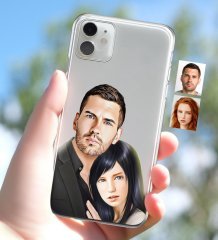 Kişiye Özel Sevgililer Karikatürlü iPhone 11 İnce Şeffaf Silikon Telefon Kapağı-36