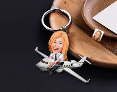 BK Gift Kişiye Özel Pilot Karikatürlü Ahşap Anahtarlık-1 Sevgiliye Hediye, Arkadaşa Hediye, Doğum Günü Hediyesi