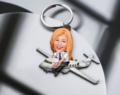 BK Gift Kişiye Özel Pilot Karikatürlü Ahşap Anahtarlık-1 Sevgiliye Hediye, Arkadaşa Hediye, Doğum Günü Hediyesi