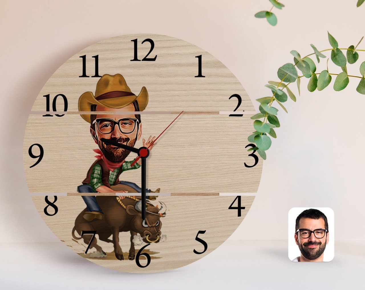 Kişiye Özel Rodeo Karikatürlü Otantik Ahşap Palet Saat-1