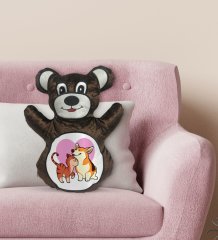 BK Gift Kedi ve Köpek Tasarımlı Kahverengi Ayıcık Yastık-1
