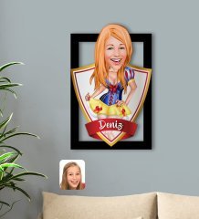 Kişiye Özel İsimli Kadın Karikatürlü 3D Ahşap Tablo