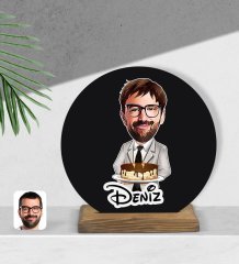 Kişiye Özel Erkek Doğum Günü Karikatürlü Yuvarlak Ahşap Biblo-4