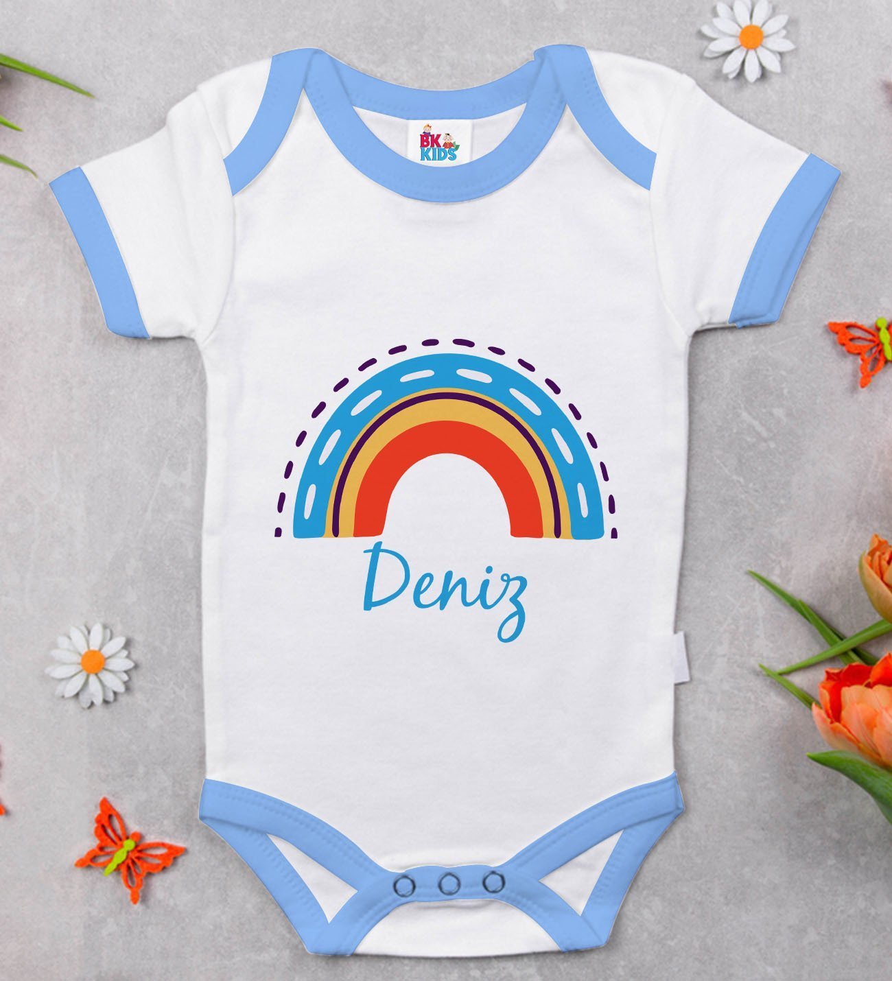 BK Kids Kişiye Özel Mavi Bebek Body Zıbın - Model 108
