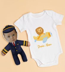 BK Kids Kişiye Özel Fotoğraflı Bebek Yastık ve Bebek Body Zıbın Hediye Seti - Model 40