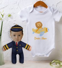 BK Kids Kişiye Özel Fotoğraflı Bebek Yastık ve Bebek Body Zıbın Hediye Seti - Model 40
