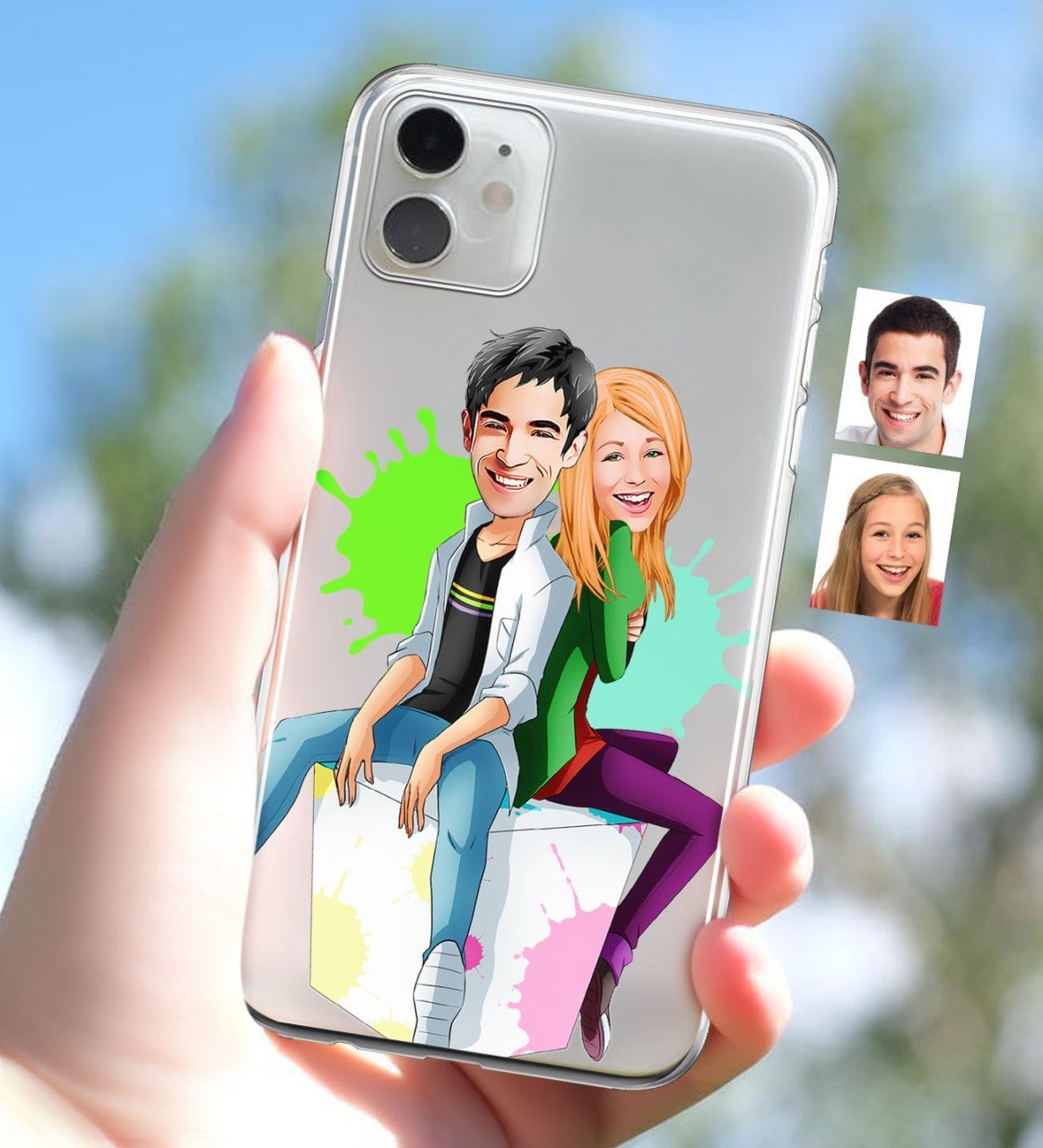 Kişiye Özel Sevgililer Karikatürlü iPhone 11 İnce Şeffaf Silikon Telefon Kapağı-35