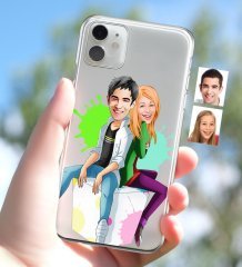 Kişiye Özel Sevgililer Karikatürlü iPhone 11 İnce Şeffaf Silikon Telefon Kapağı-35