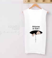 BK Gift Esprili Tasarım Beyaz Sıfır Kol Hamile Tişört-3, Hamile Giyim, Eşe Hediye