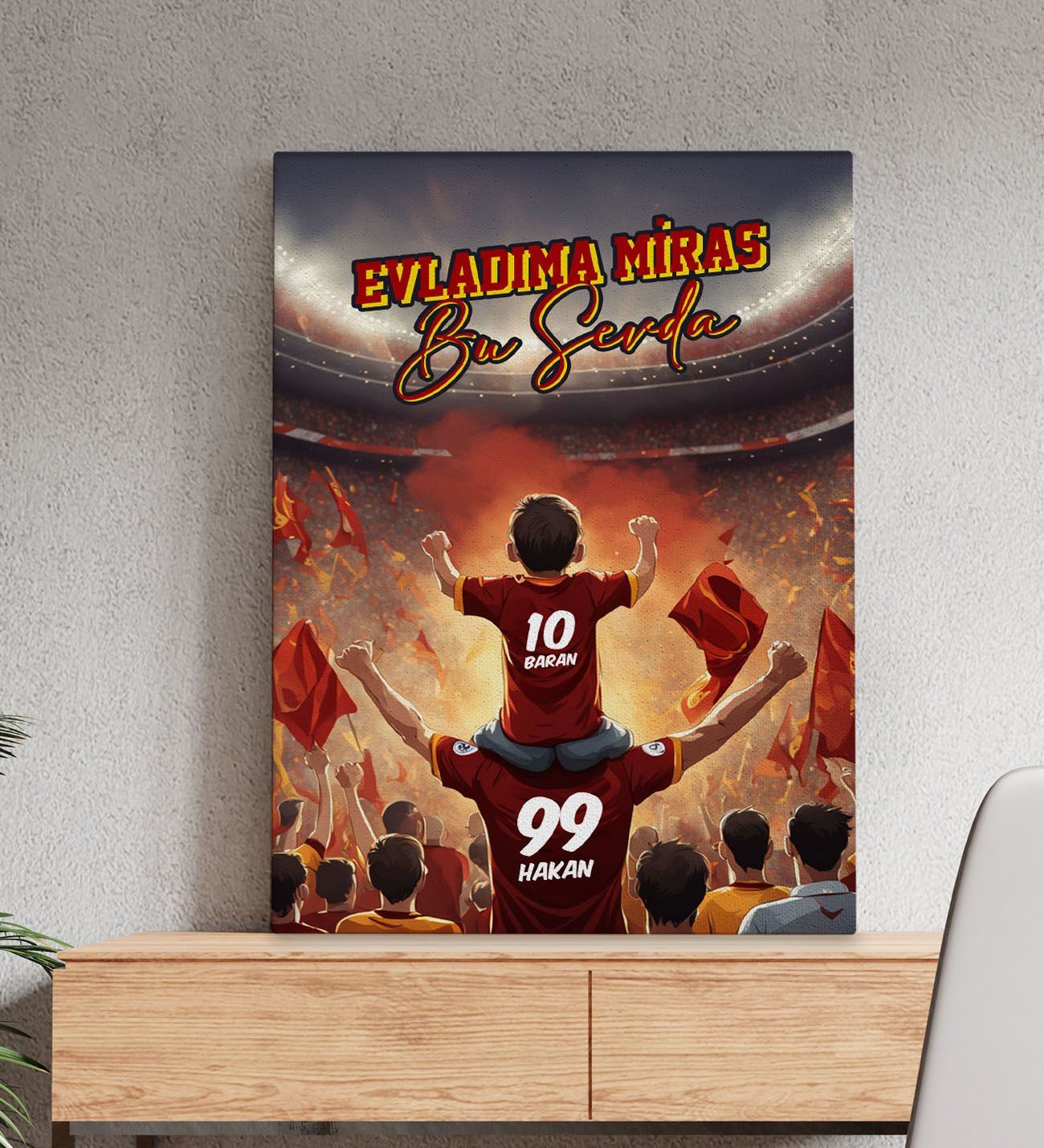 BK Gift Kişiye Özel İsimli Baba-Oğul Sarı Kırmızı Evladıma Miras Bu Sevda Kanvas Tablo-3 50x70CM, Ev Hediyesi, Doğum Günü Hediyesi, Taraftar Hediyesi