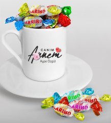 Kişiye Özel Canım Annem Tasarımlı Türk Kahvesi Fincanı ve Haribo Şeker Hediye Seti-1