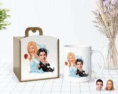 Kişiye Özel Ahşap Kutuda Evleniyoruz Karikatürlü Beyaz Kupa Bardak-2