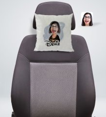 Kişiye Özel İsimli Mona Lisa Karikatürlü Kare Araç Koltuk Yastığı-1