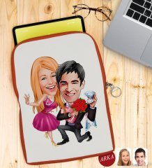 Kişiye Özel Sevgililer Karikatürlü Taşınabilir Koruyucu Tablet Kılıfı & Organizer Çanta - Turuncu-9