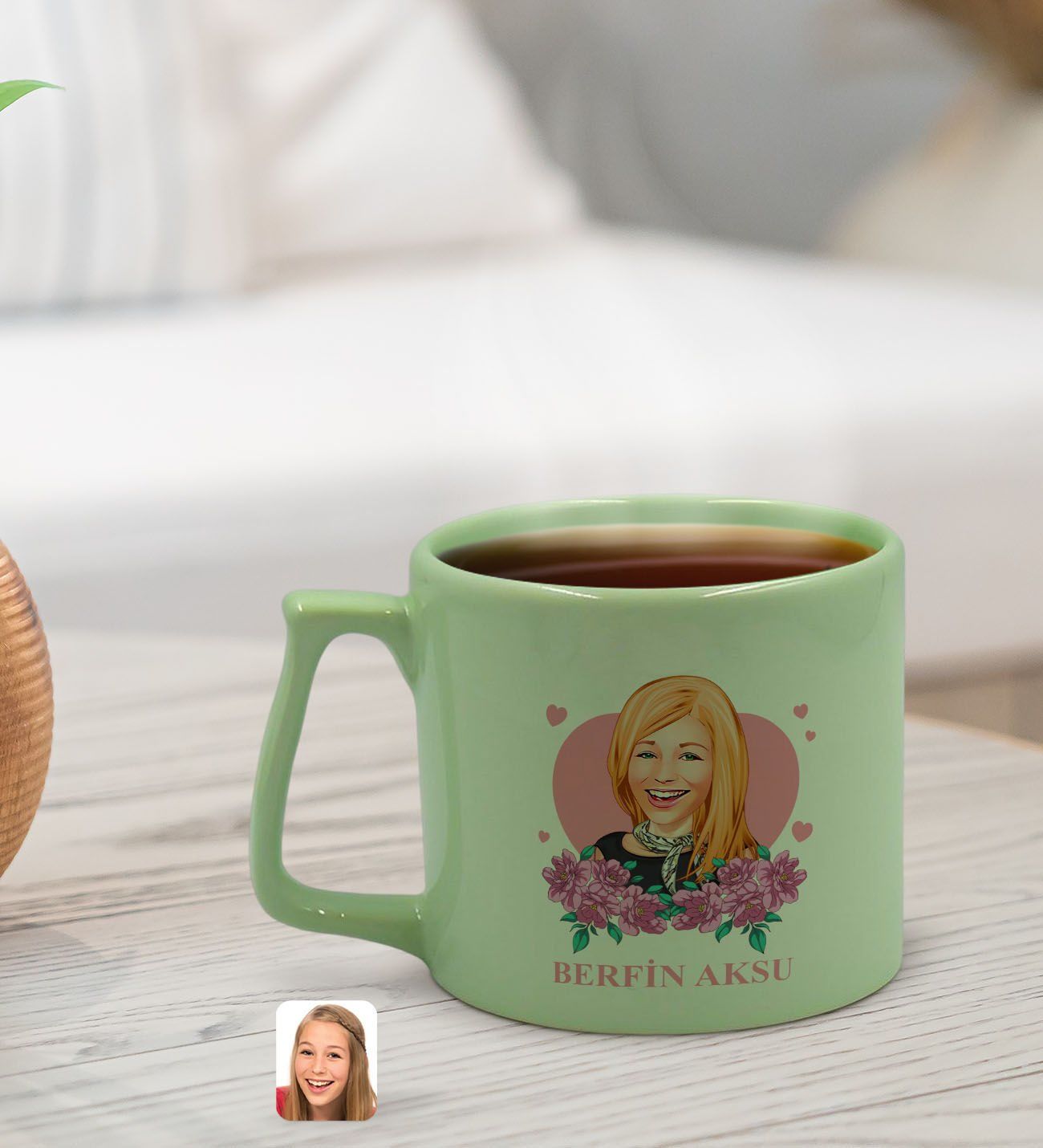 BK Gift Kişiye Özel Karikatürlü Anneler Günü Tasarımlı Pastel Yeşil Middle Kupa Bardak, Anneye Hediye, Anneler Günü Hediyesi-2