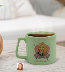 BK Gift Kişiye Özel Karikatürlü Anneler Günü Tasarımlı Pastel Yeşil Middle Kupa Bardak, Anneye Hediye, Anneler Günü Hediyesi-2