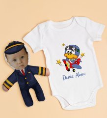 BK Kids Kişiye Özel Fotoğraflı Bebek Yastık ve Bebek Body Zıbın Hediye Seti - Model 39