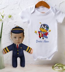 BK Kids Kişiye Özel Fotoğraflı Bebek Yastık ve Bebek Body Zıbın Hediye Seti - Model 39