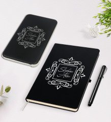 Kişiye Özel İsimli Siyah Defter Kalem 5.000 Mah Powerbank Hediye Seti-1