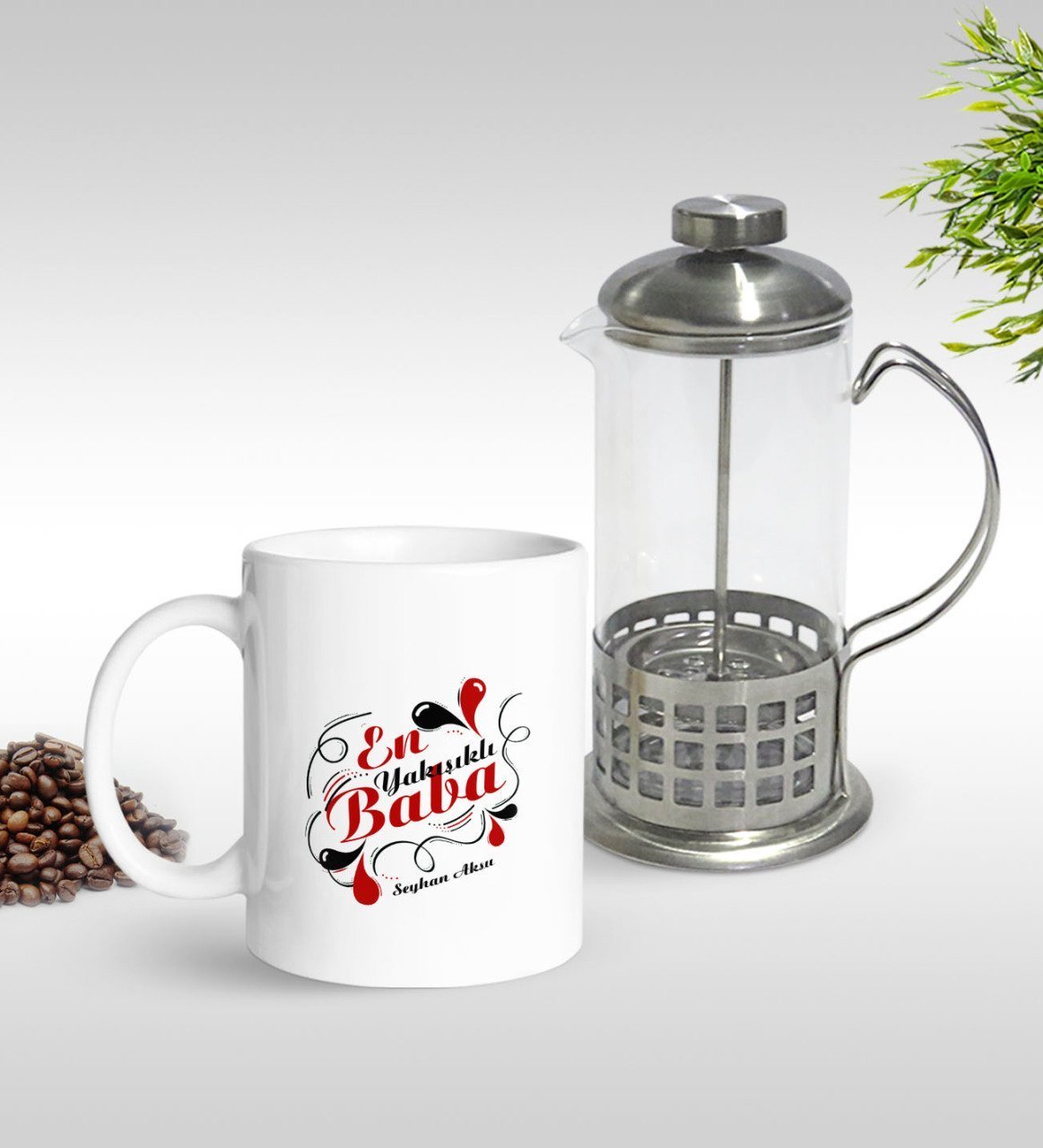 Kişiye Özel En Yakışıklı Baba Tasarımlı Kupa & French Press Seti-1