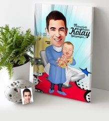 Kişiye Özel Bay Ebe Karikatür Kanvas Tablo (30 x 50 cm.) 1